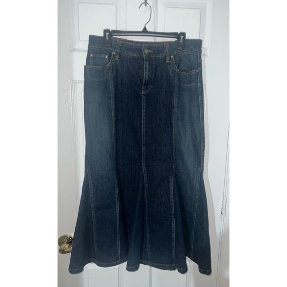 Vintage Tommy Hilfiger Jeans Skirt Size 10 Denim Long Pleated Flare Bottom Maxi - Picture 2 of 11